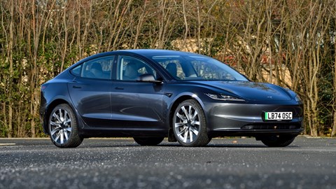 Best electric cars 2025 - Tesla Model 3, front, dark grey