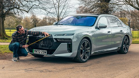 Best electric cars 2025 - BMW i7, CAR long-termer, front, Tim Pollard measuring grille