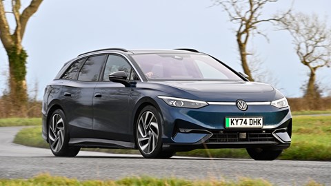 Best electric cars 2025 - VW ID. 7 Tourer, front, blue, driving round corner
